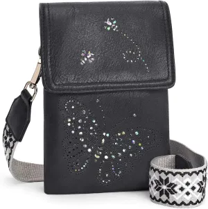 Leather Small Crossbody Bags for Women Trendy Cell Phone Bag Wallet Purses Butterfly Design
