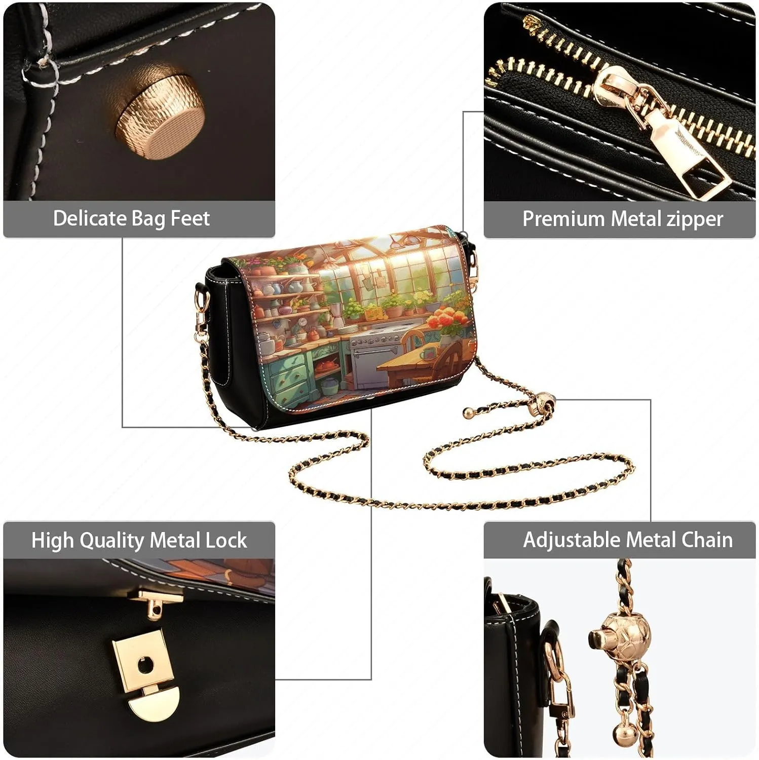 Lemon Slices and Leaves Pu Leather Shoulder Bag for Women, Leather Zipper Crossbody Purse, Leather Crossbody Bags