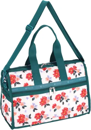 LeSportsac Painterly Floral Deluxe Medium Weekender Crossbody Bag, Style 4318/Color H114, Dreamy Stylized Flower Blooms in Harmonious Shades of Raspberry, Peach & Lilac, Modern Classic Floral