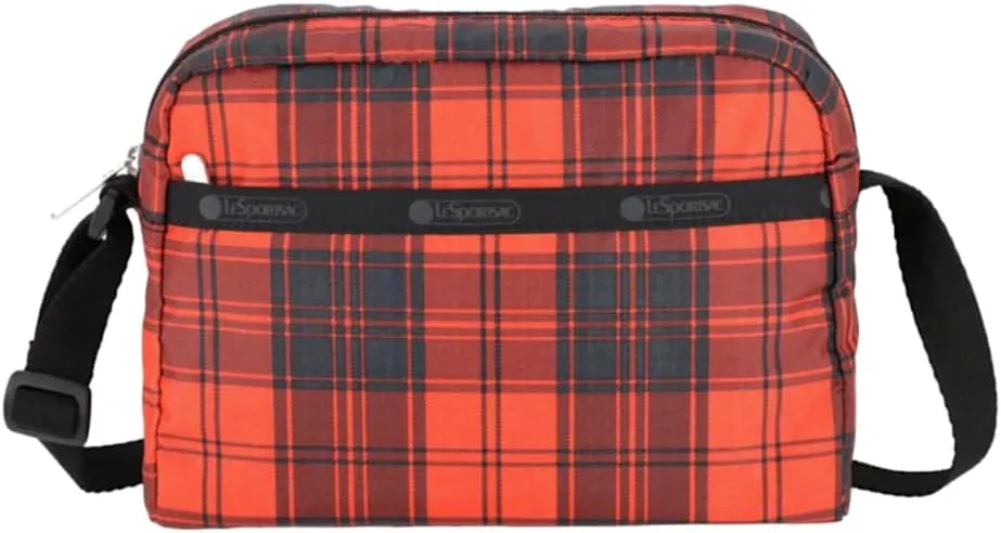 LeSportsac Red Tartan Daniella Crossbody Bag, Style 2434/Color E944, Modern & Bold Plaid, Sleek Black & Spicy Red Evokes Strength & Positivity, Subtle Sheen, Recycled Collection