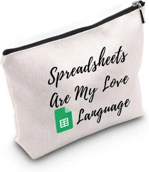 LEVLO Funny Accounting Gifts Spreadsheets Are My Love Language Makeup Bags HR Manager Gifts Graduation Mother's Day Gifts (Spreadsheets)