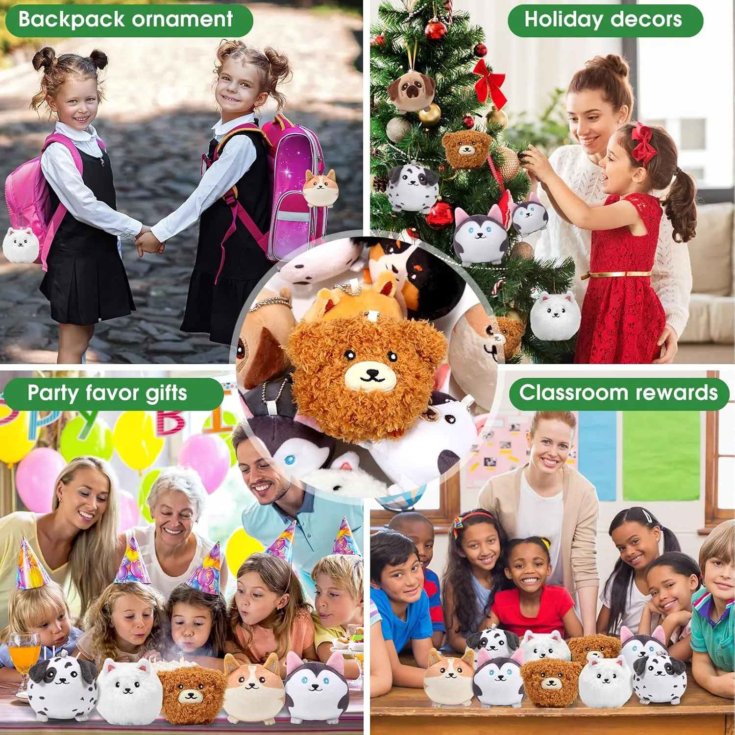Libima 9 Pcs Mini Stuffed Animals Keychains 3.15 Inch Small Plush Ornaments Bulk Cute Plush Toys for Baby Shower Birthday Party Decors Gift Bags Fillers Easter Basket Stuffers(Puppy)