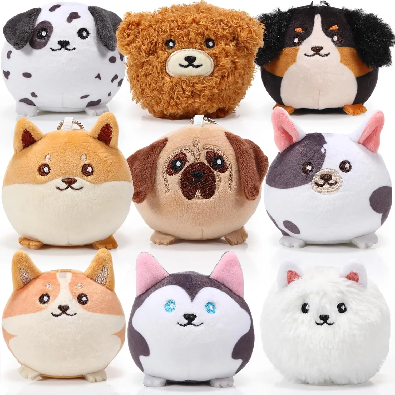 Libima 9 Pcs Mini Stuffed Animals Keychains 3.15 Inch Small Plush Ornaments Bulk Cute Plush Toys for Baby Shower Birthday Party Decors Gift Bags Fillers Easter Basket Stuffers(Puppy)
