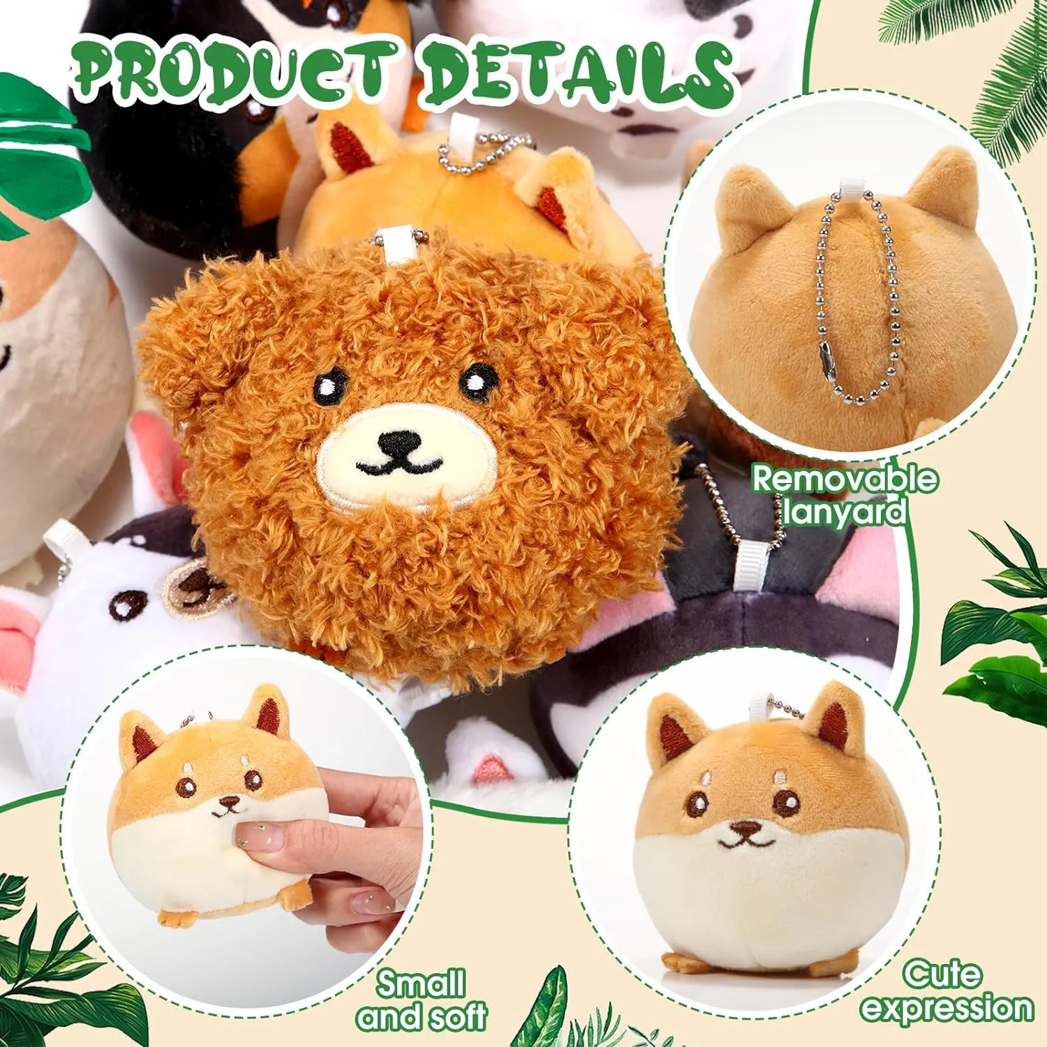 Libima 9 Pcs Mini Stuffed Animals Keychains 3.15 Inch Small Plush Ornaments Bulk Cute Plush Toys for Baby Shower Birthday Party Decors Gift Bags Fillers Easter Basket Stuffers(Puppy)