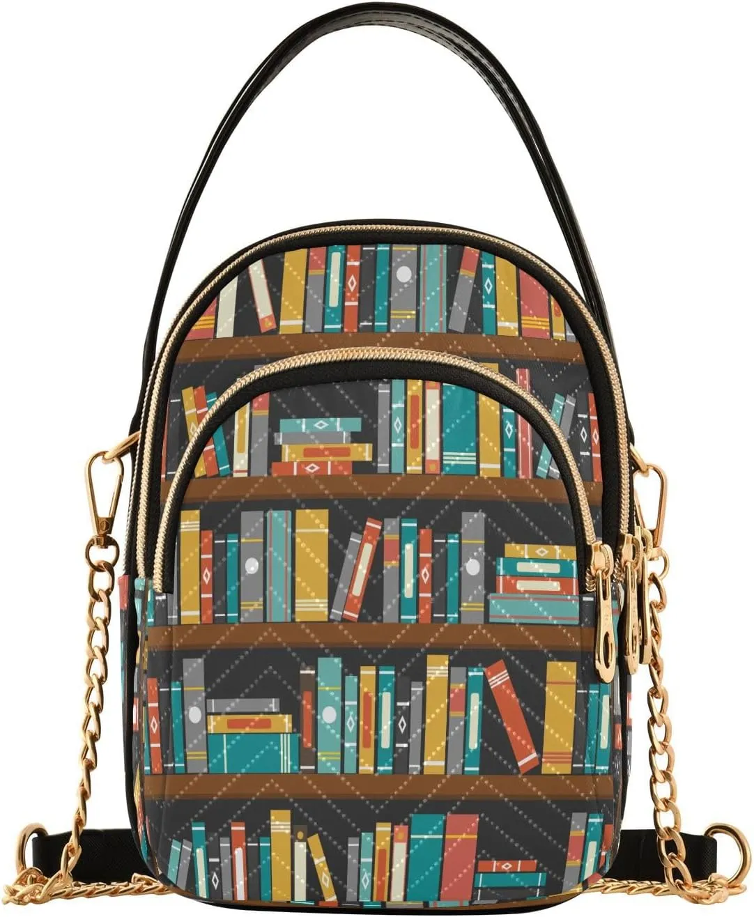 Library Bookworm Cartoon Crossbody Bag for Women Mini Cell Phone Purse Women's Shoulder Handbag