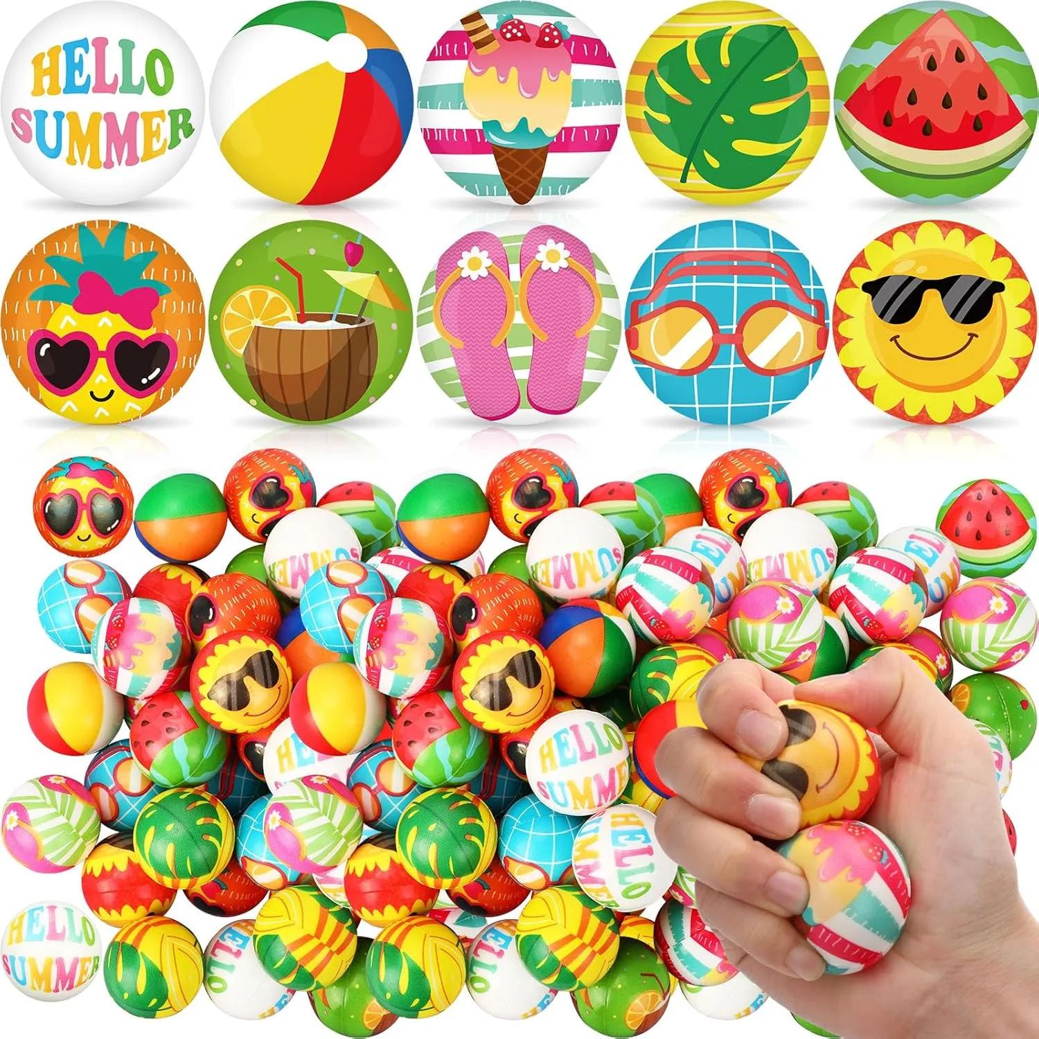 Liliful 60 Pcs Summer Stress Balls Hawaiian Beach Foam Squeeze Ball Summer Stress Toy Swimming Pool Sensory Fidget Toys Tropical Party Favor Beach Goodie Bag Stuffers