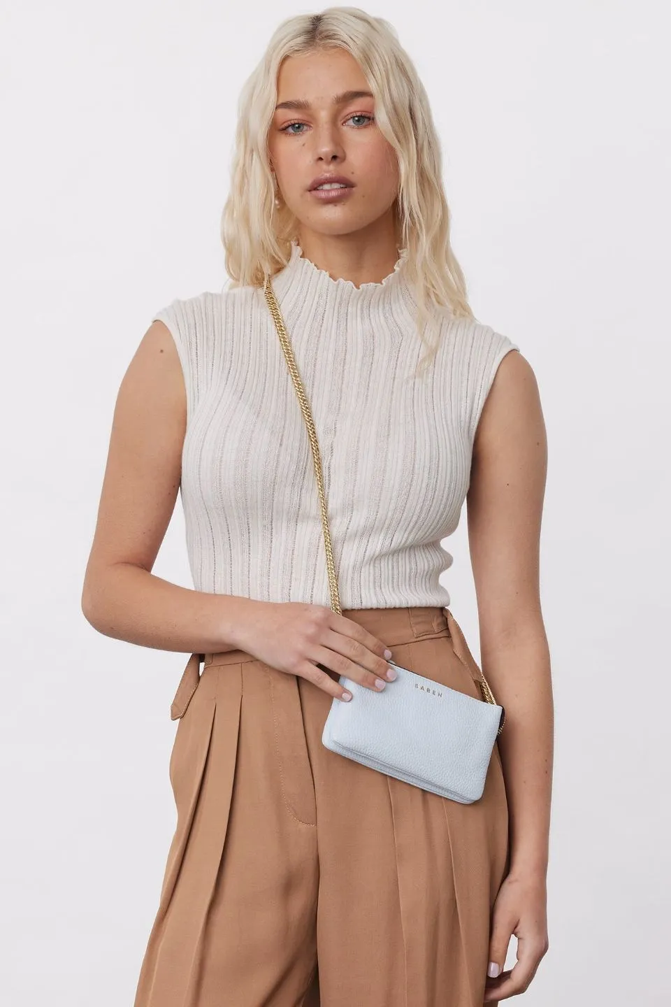 Lily Whisper Blue Chain Strap Leather Crossbody Bag