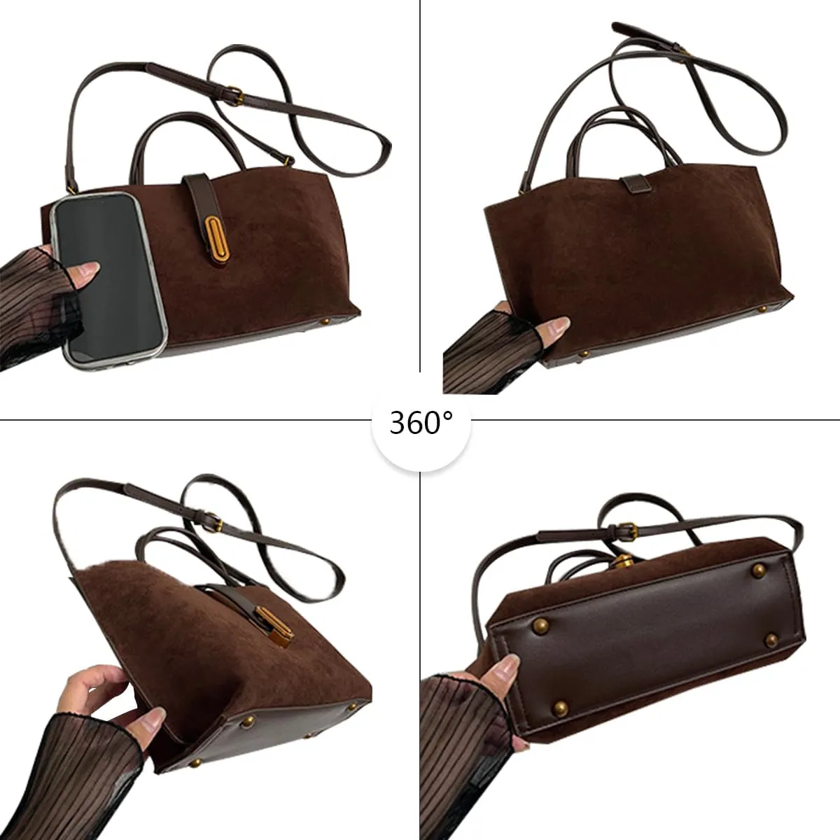 Ling Chuang Suede Shoulder Women's Bag 2025 Handbag Crossbody Brown Suede Purse Fashion Handbag