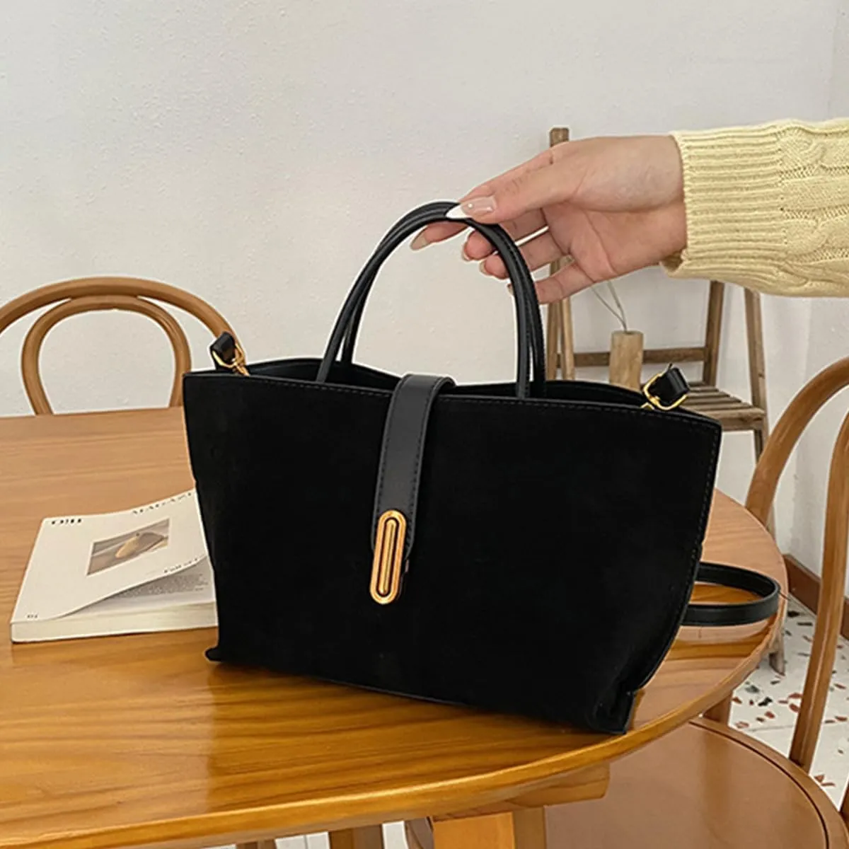 Ling Chuang Suede Shoulder Women's Bag 2025 Handbag Crossbody Brown Suede Purse Fashion Handbag