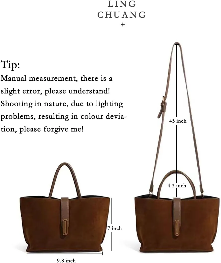 Ling Chuang Suede Shoulder Women's Bag 2025 Handbag Crossbody Brown Suede Purse Fashion Handbag
