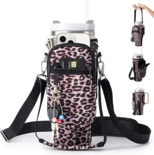 linmaya Water Bottle Carrier Bag with Phone Pocket for Stanley Cup 40/30oz,Insulated Neoprene Water Bottle Holder Cross-boday Bag with Adjustable Shoulder & Handheld Strap Stanley Cup Accessories