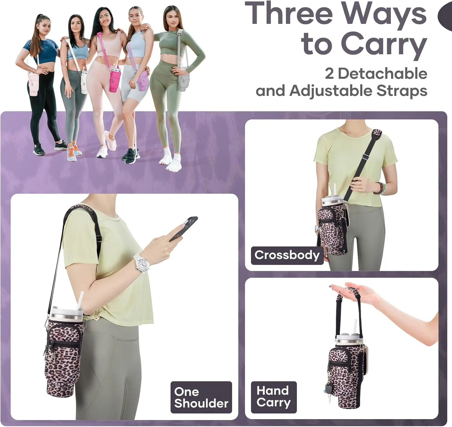 linmaya Water Bottle Carrier Bag with Phone Pocket for Stanley Cup 40/30oz,Insulated Neoprene Water Bottle Holder Cross-boday Bag with Adjustable Shoulder & Handheld Strap Stanley Cup Accessories