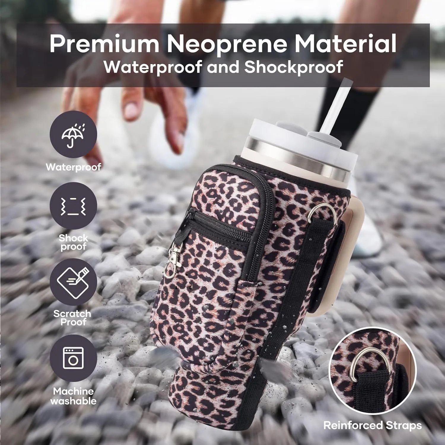linmaya Water Bottle Carrier Bag with Phone Pocket for Stanley Cup 40/30oz,Insulated Neoprene Water Bottle Holder Cross-boday Bag with Adjustable Shoulder & Handheld Strap Stanley Cup Accessories
