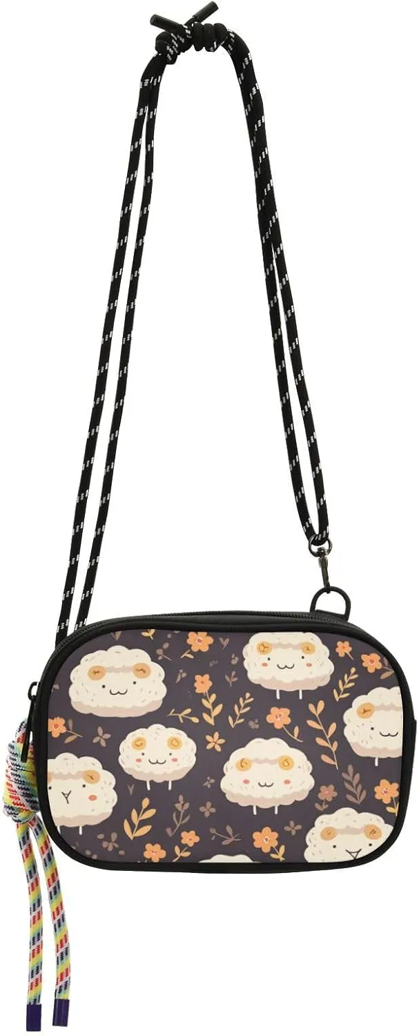 linqin Dreamy Sheep Flowers Womens Small Crossbody Bag Trendy Mini Shoulder Bag with Credit Card Slots for for Women Hiking