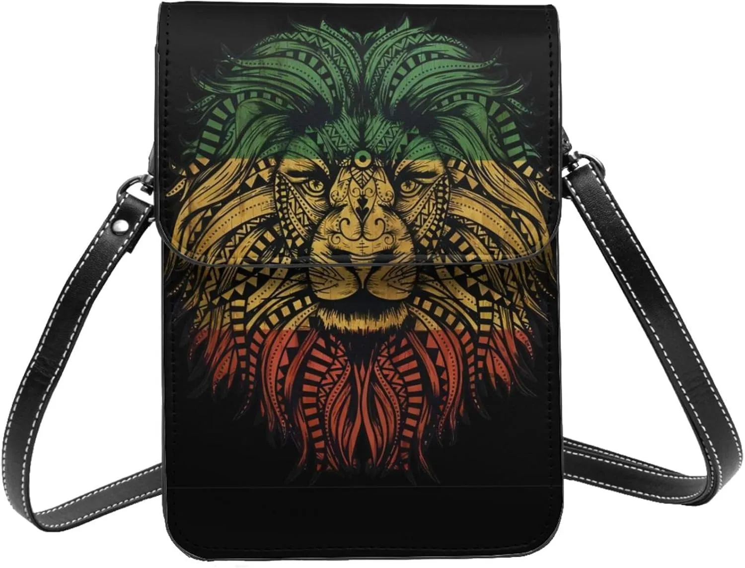 Lion Of Judah Rasta Reggae Art Small Cross Body Bags For Women, Leather Cell Phone Purse With Adjustable Strap