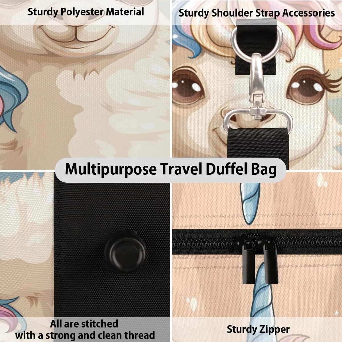 Llama Unicorn Travel Duffle Bag, Sports Gym Bags for Women Men, Carry On Weekender Overnight Bag, Alpaca Llama Workout Hospital Airplane Trips Bag