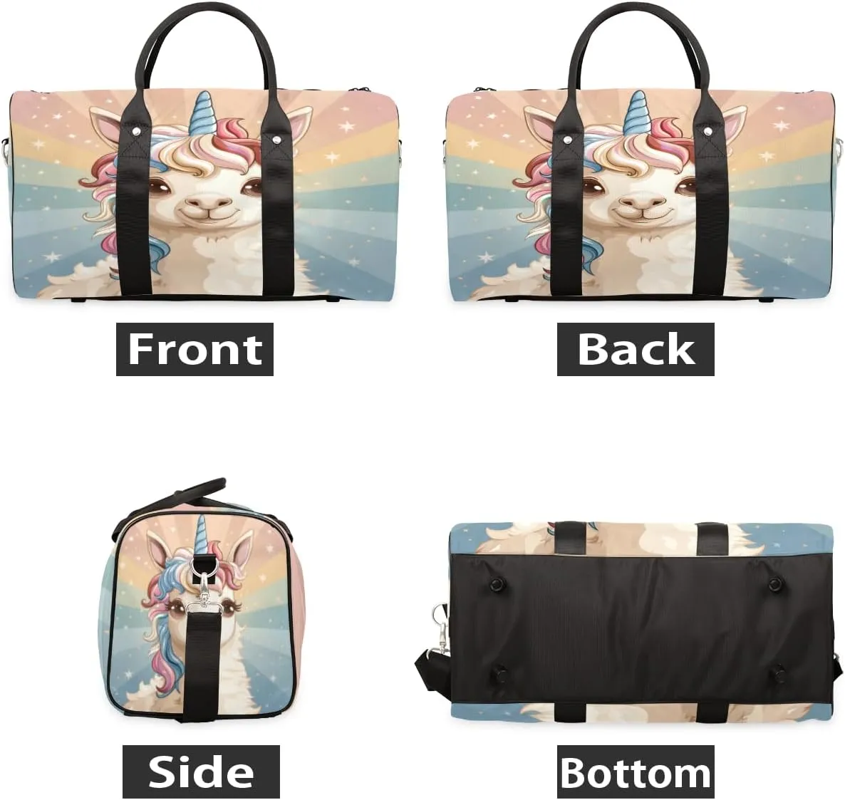 Llama Unicorn Travel Duffle Bag, Sports Gym Bags for Women Men, Carry On Weekender Overnight Bag, Alpaca Llama Workout Hospital Airplane Trips Bag