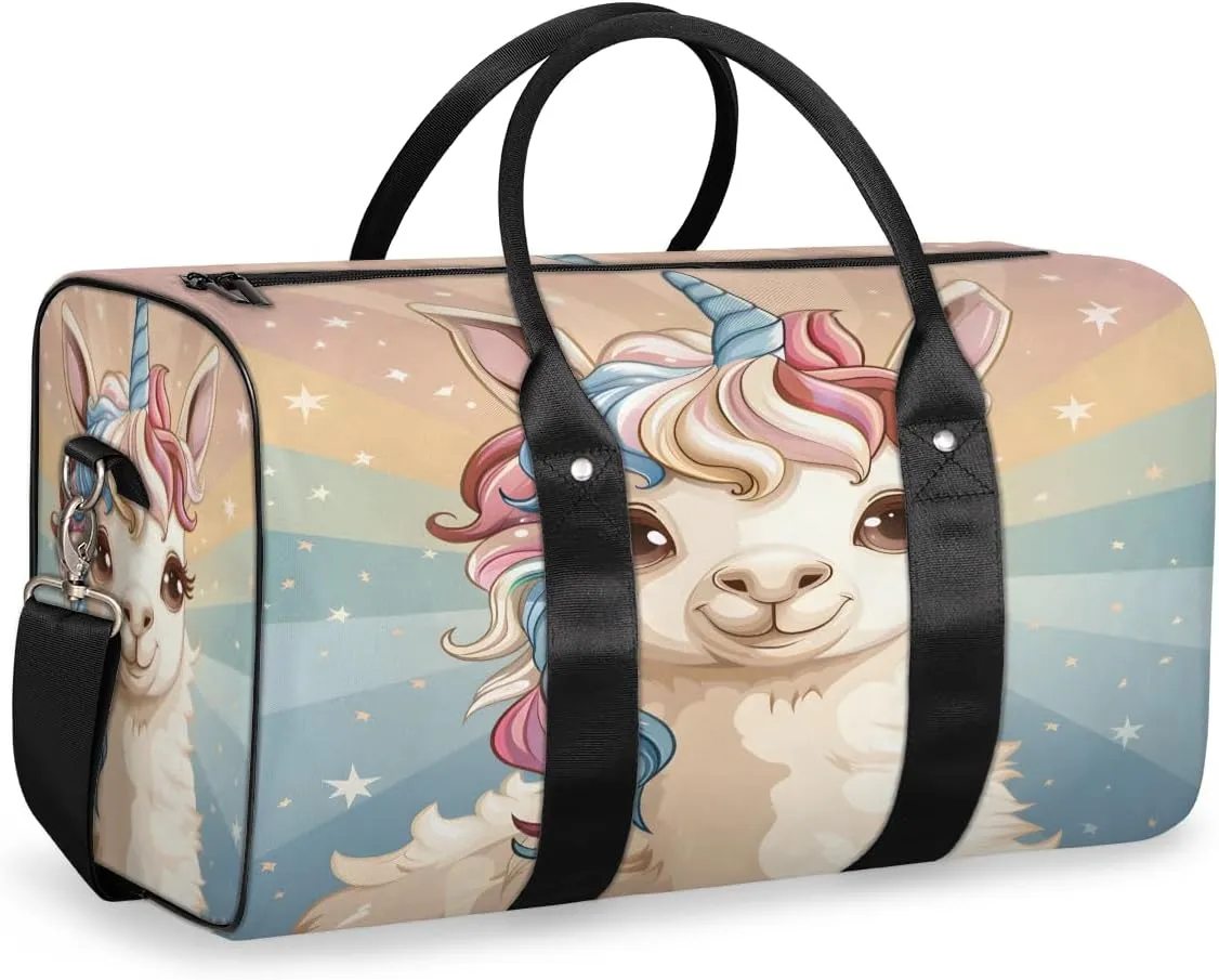 Llama Unicorn Travel Duffle Bag, Sports Gym Bags for Women Men, Carry On Weekender Overnight Bag, Alpaca Llama Workout Hospital Airplane Trips Bag