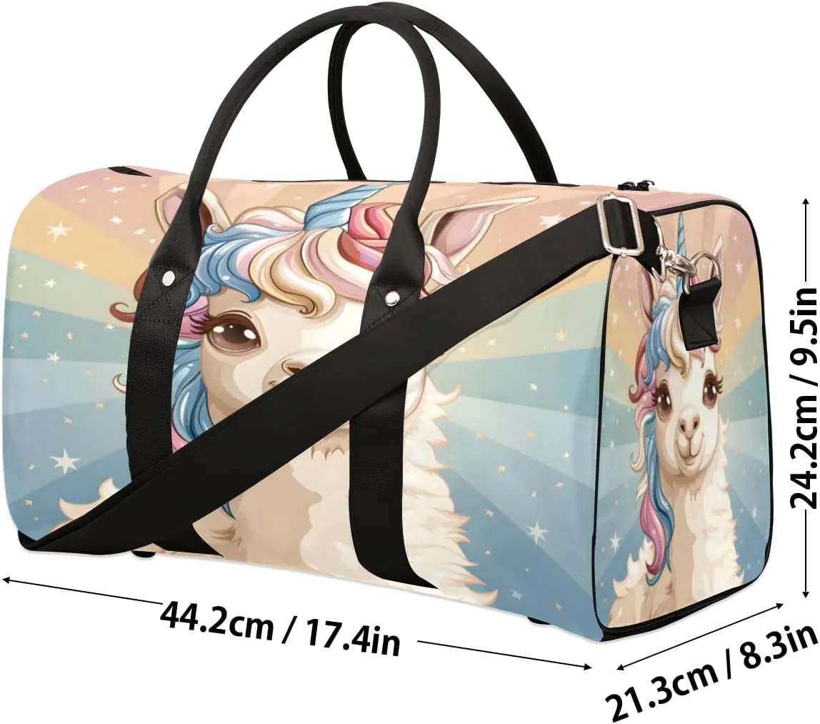 Llama Unicorn Travel Duffle Bag, Sports Gym Bags for Women Men, Carry On Weekender Overnight Bag, Alpaca Llama Workout Hospital Airplane Trips Bag