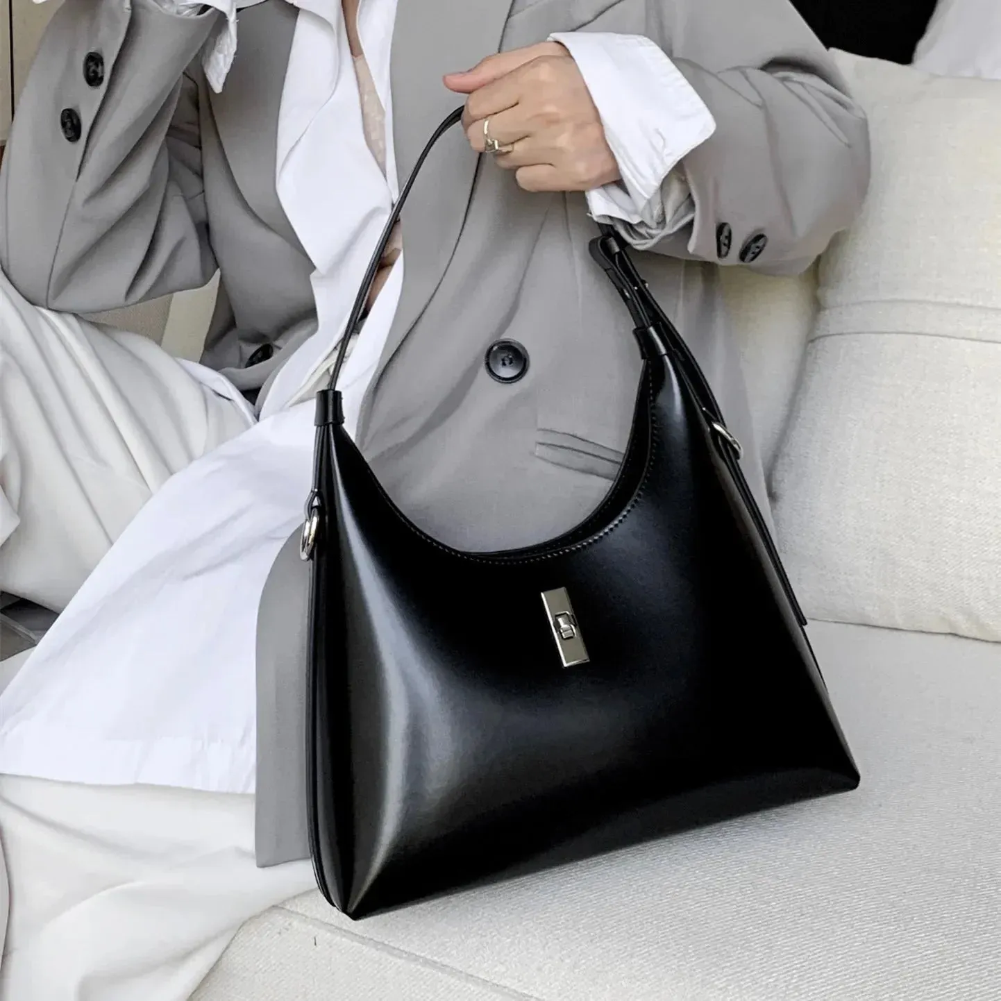 Logan Retro Leather Crescent Shoulder Bag