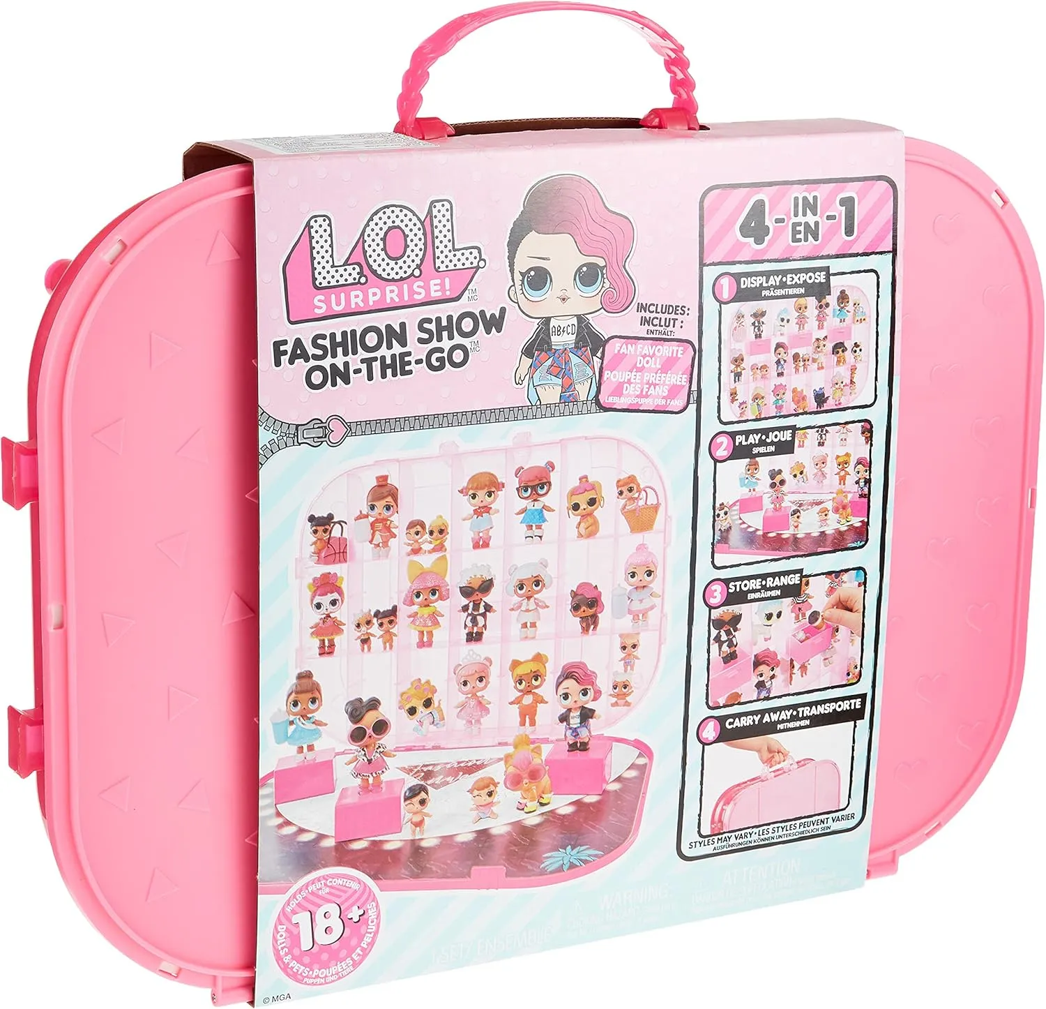 LOL Surprise Fashion Show On-The-Go 4-in-1 Playset and Carrying Case – Display 18  dolls and Pets Creativity for Kids - Hot Pink Play Set Storage Fashion Studio