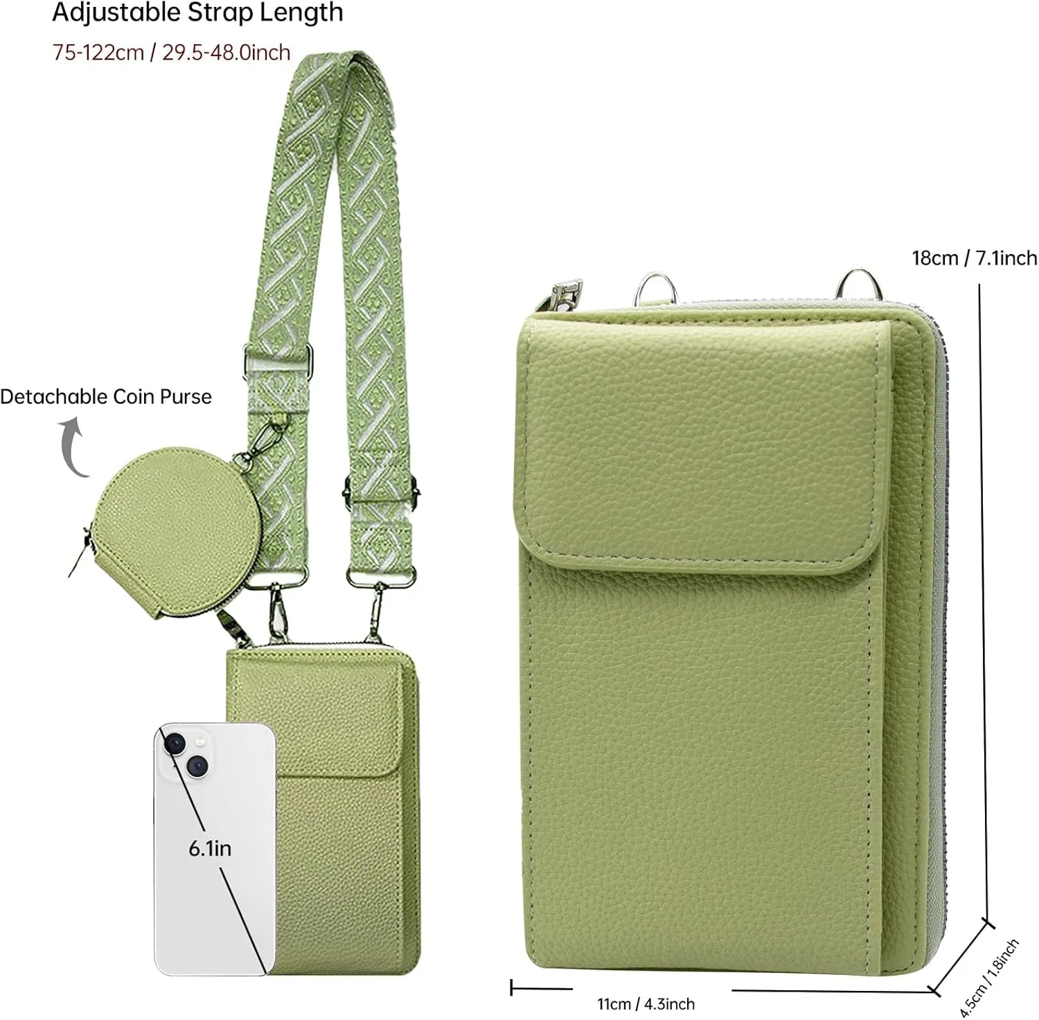 Long Keeper Crossbody Cellphone Wallet Women Small Vegan Leather Phone Purse with Coin Pouch Card Holder Handbag for Travel