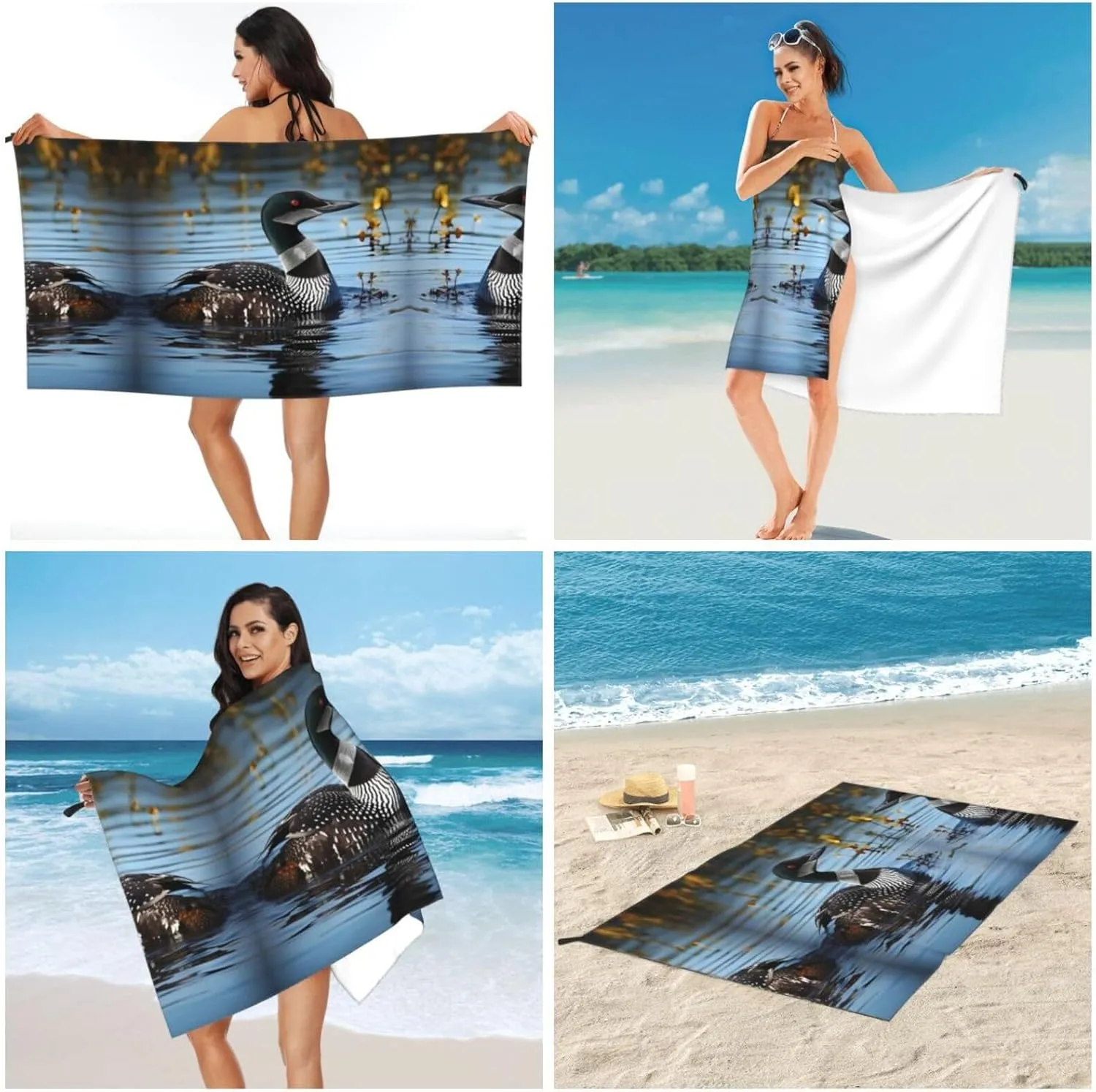 Loon Birds Premium Compact Microfiber Travel Towel-Featherlight & Quick Dry,Sand-Resistant Beach Towel for Swimming,Camping,Vacation Essentials with Carry Pouch