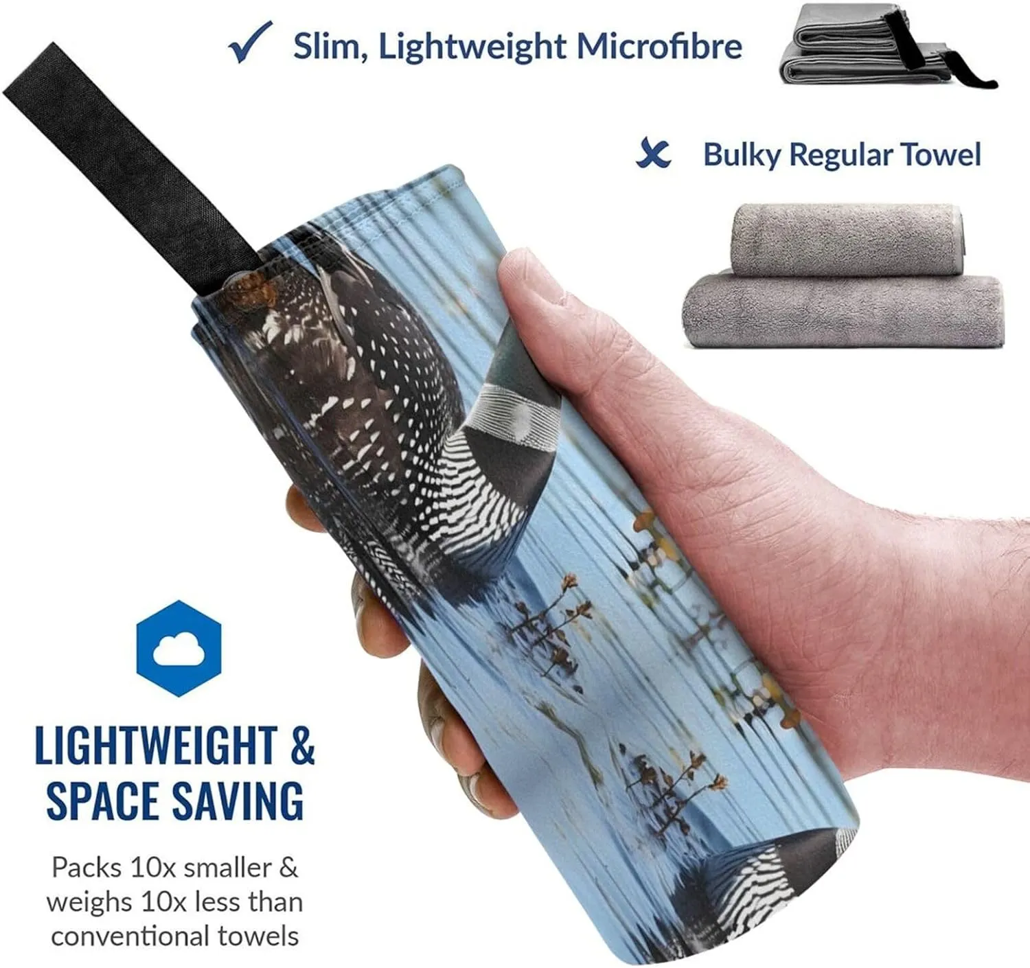 Loon Birds Premium Compact Microfiber Travel Towel-Featherlight & Quick Dry,Sand-Resistant Beach Towel for Swimming,Camping,Vacation Essentials with Carry Pouch