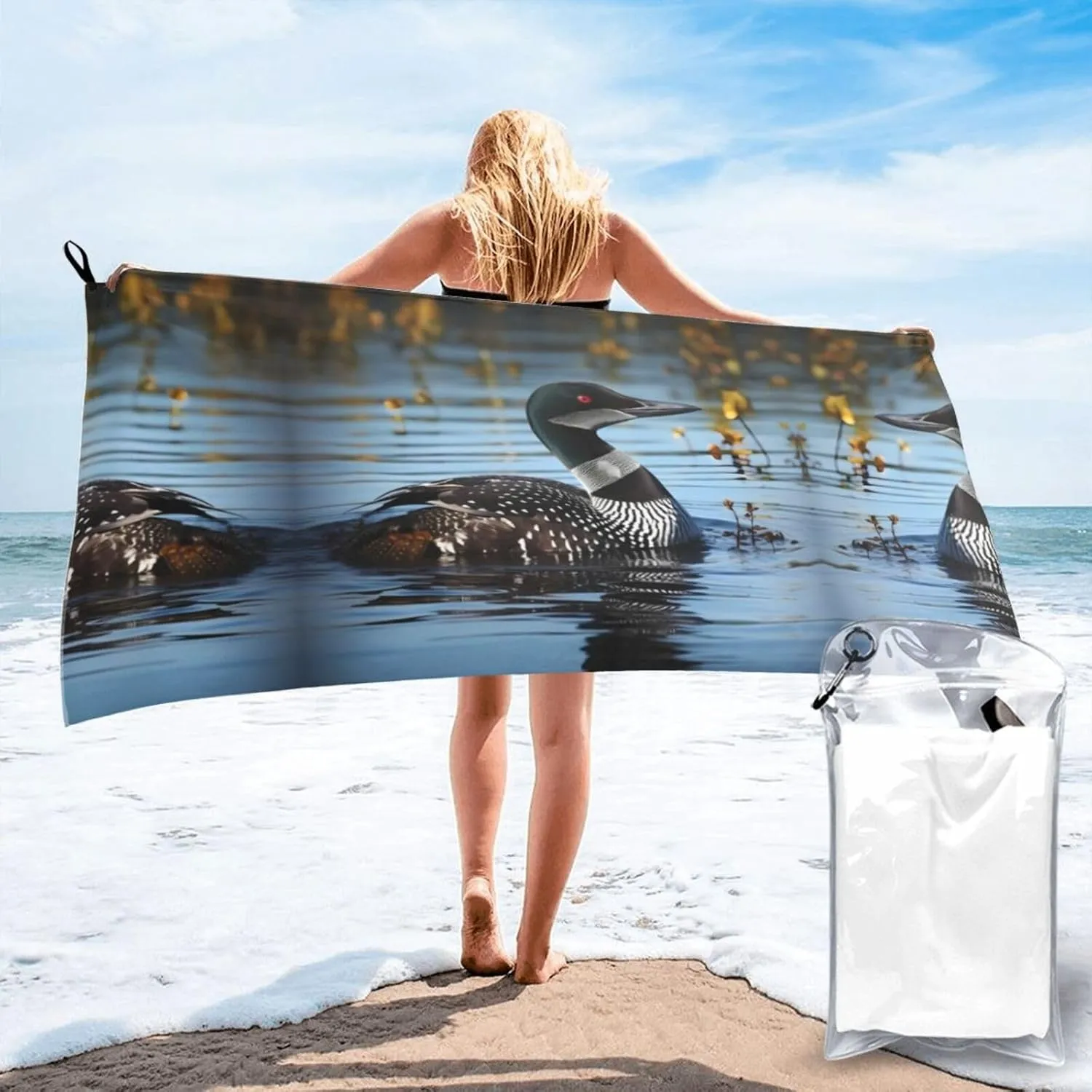 Loon Birds Premium Compact Microfiber Travel Towel-Featherlight & Quick Dry,Sand-Resistant Beach Towel for Swimming,Camping,Vacation Essentials with Carry Pouch