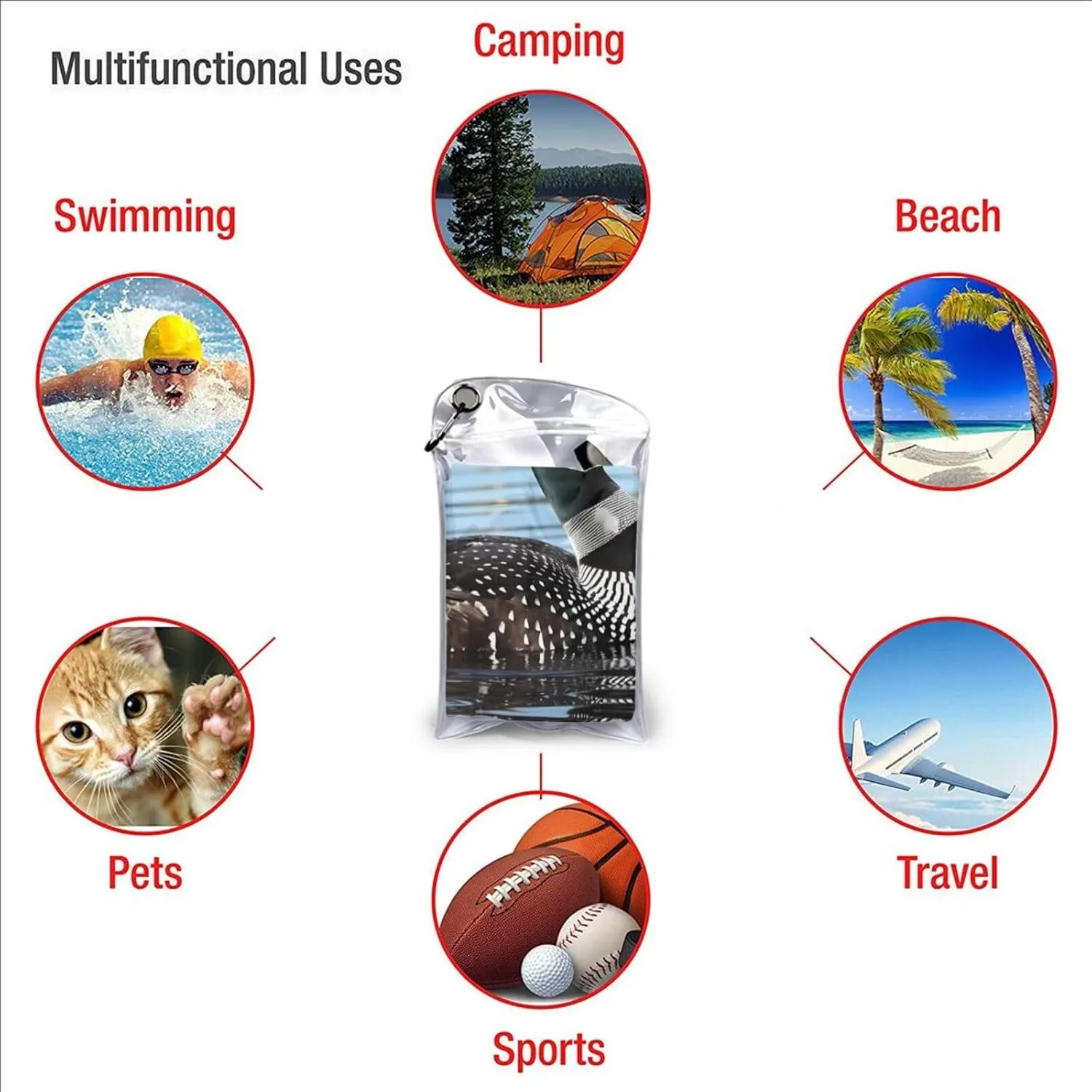 Loon Birds Premium Compact Microfiber Travel Towel-Featherlight & Quick Dry,Sand-Resistant Beach Towel for Swimming,Camping,Vacation Essentials with Carry Pouch
