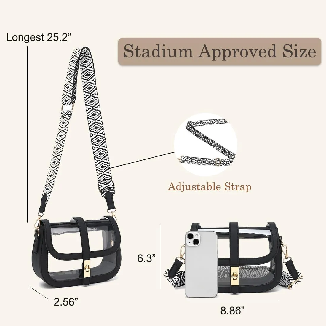 LOXOMU Clear Bag for Stadium Events, Cute Clear Crossbody Bag Stadium Approved, Small Clear Concert Purse for Women