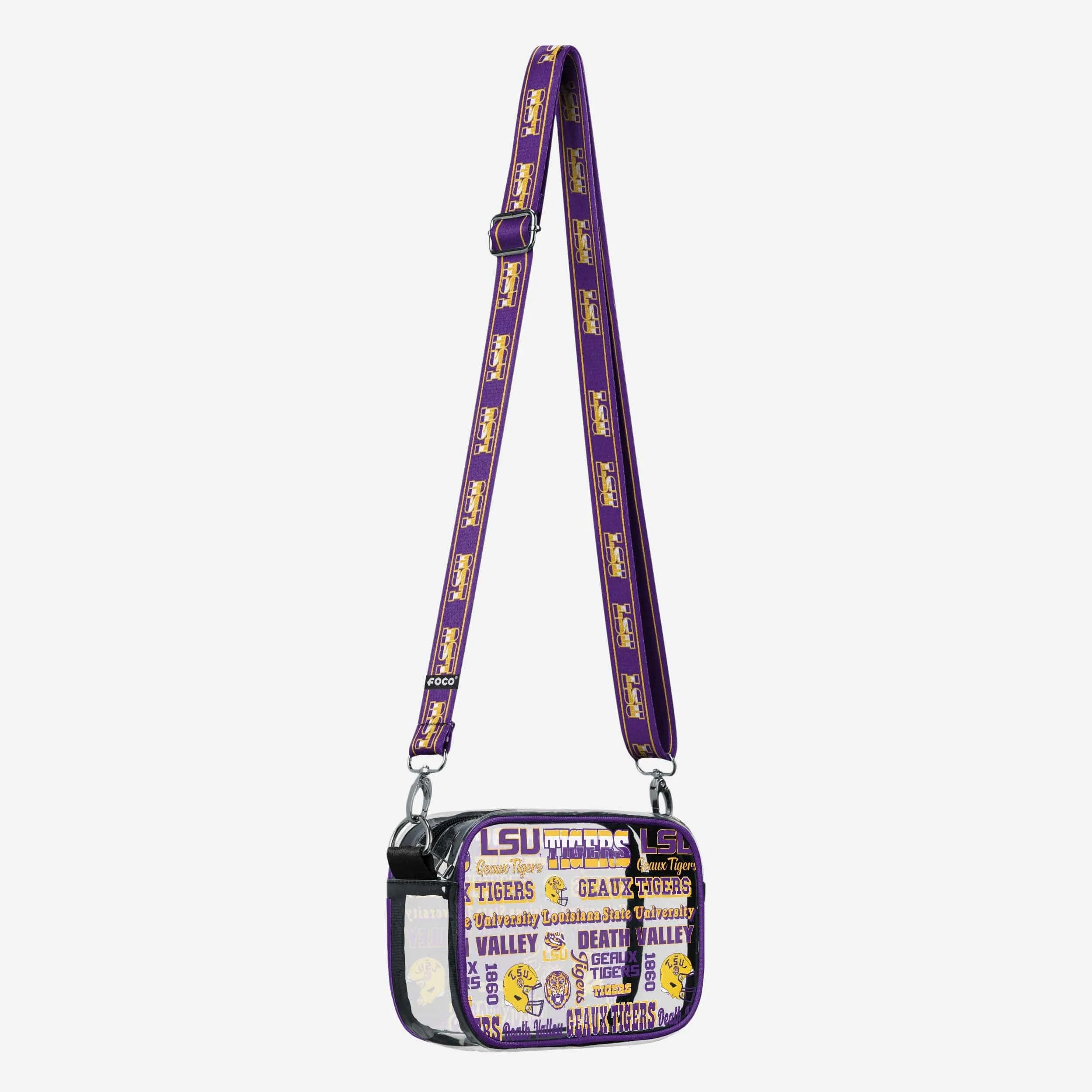 LSU Tigers Repeat Retro Print Clear Crossbody Bag