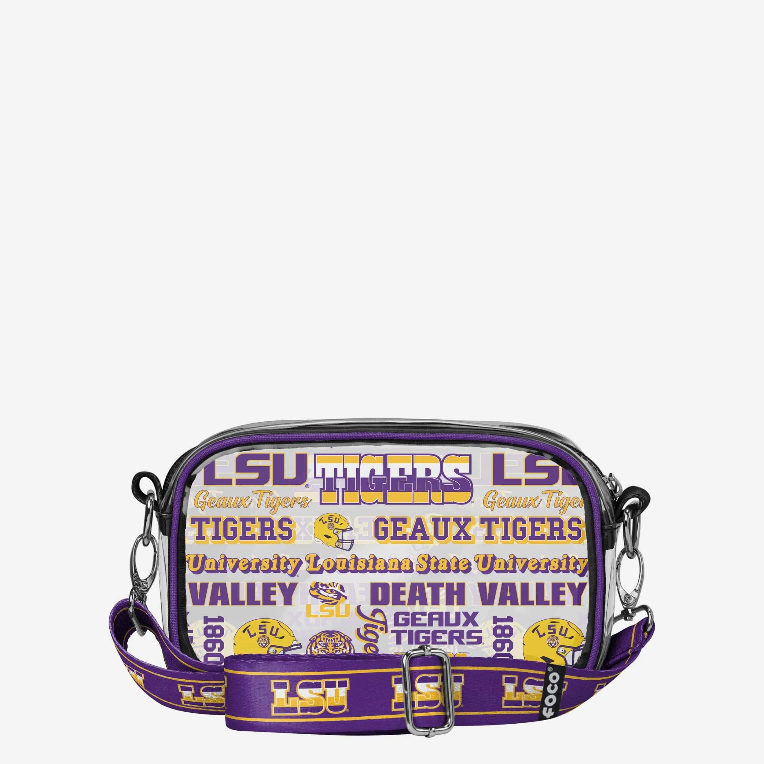 LSU Tigers Repeat Retro Print Clear Crossbody Bag
