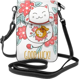 Luck Cat Flower Cell Phone Purse Small Crossbody Bags Lightweight Shoulder Bag For Women