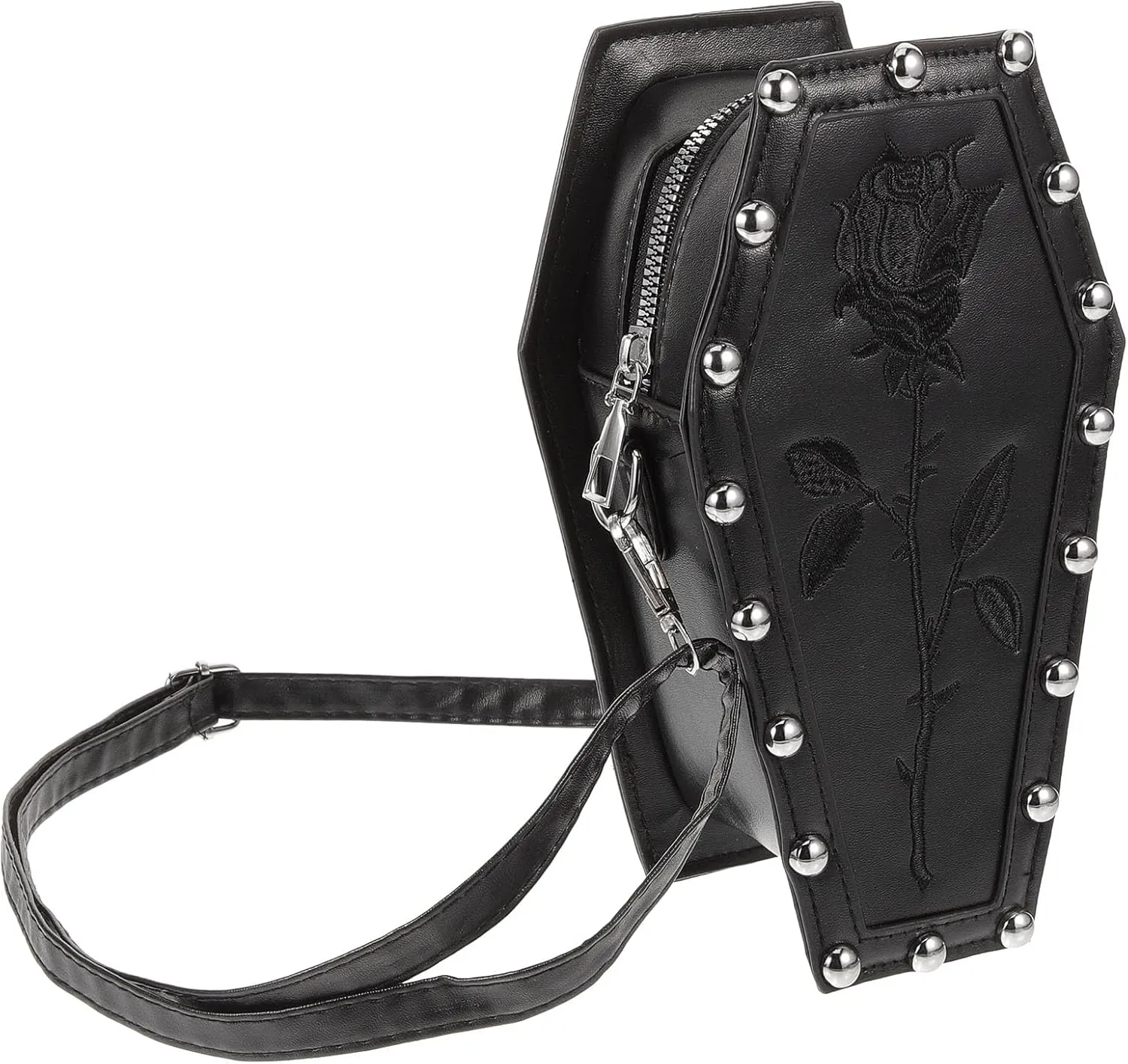 LUOZZY Gothic Crossbody Bag for Men Women Black Coffin Shaped Shoulder Bag Handbag Leather Purse