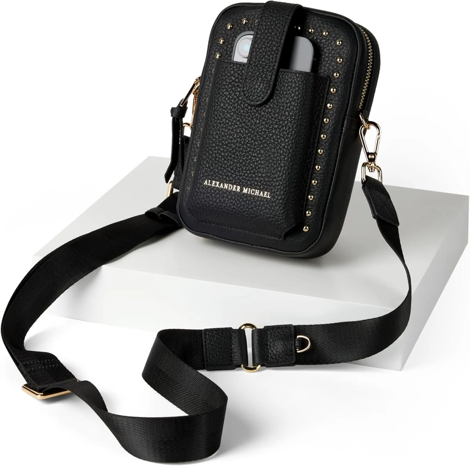 Luxe Luna Crossbody Bag with Adjustable Strap – Premium Pebbled Leather, Gold-Tone Hardware, Easy Cell Phone Access