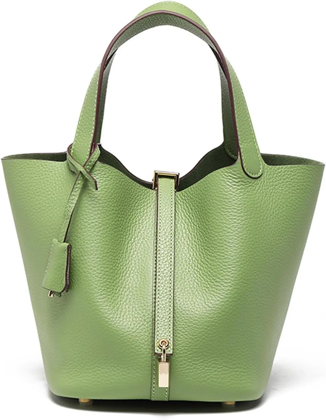 Luxury Genuine Leather Bucket Bag with Lock Closure Elegant Shoulder Bag for Women Versatile Crossbody Purse for Work Travel