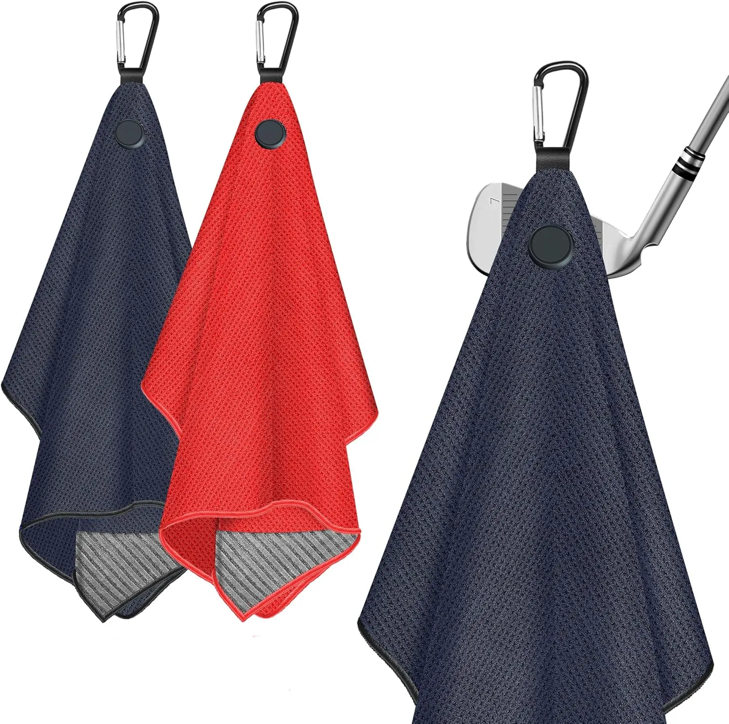 Magnetic Golf Towel, 2 Pack Golf Towels with Clips, Ultra Absorbent Microfiber Wire Cleaning Cloth, Waffle Pattern Golf Towel with Magnet for Men Women, Golf Accessories for Golf Bags, Carts or Clubs
