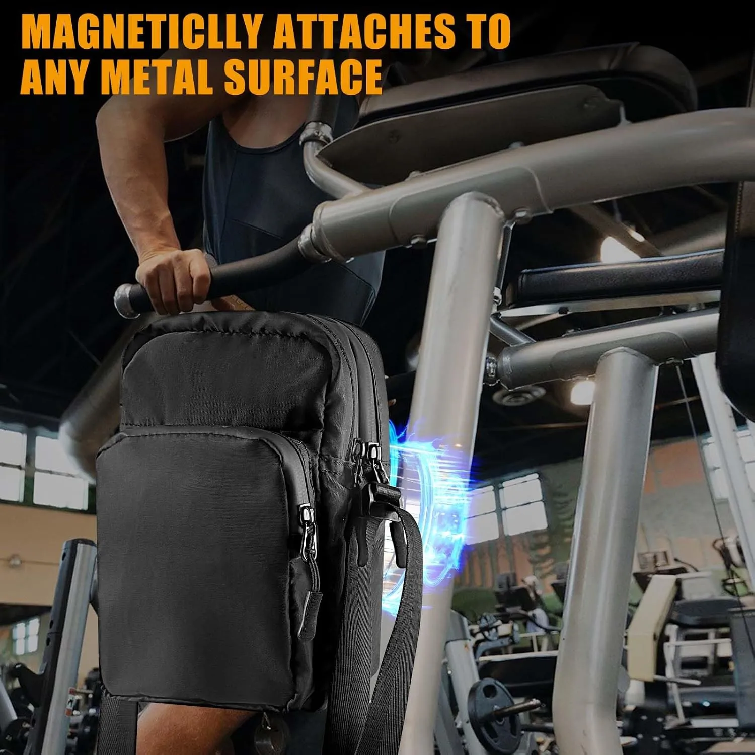 Magnetic Gym Bag,Crossbody Bag For Women And Men, Small Gym Bag,Gym Accessories,Gym Gifts, Two-Layer Space (Black)