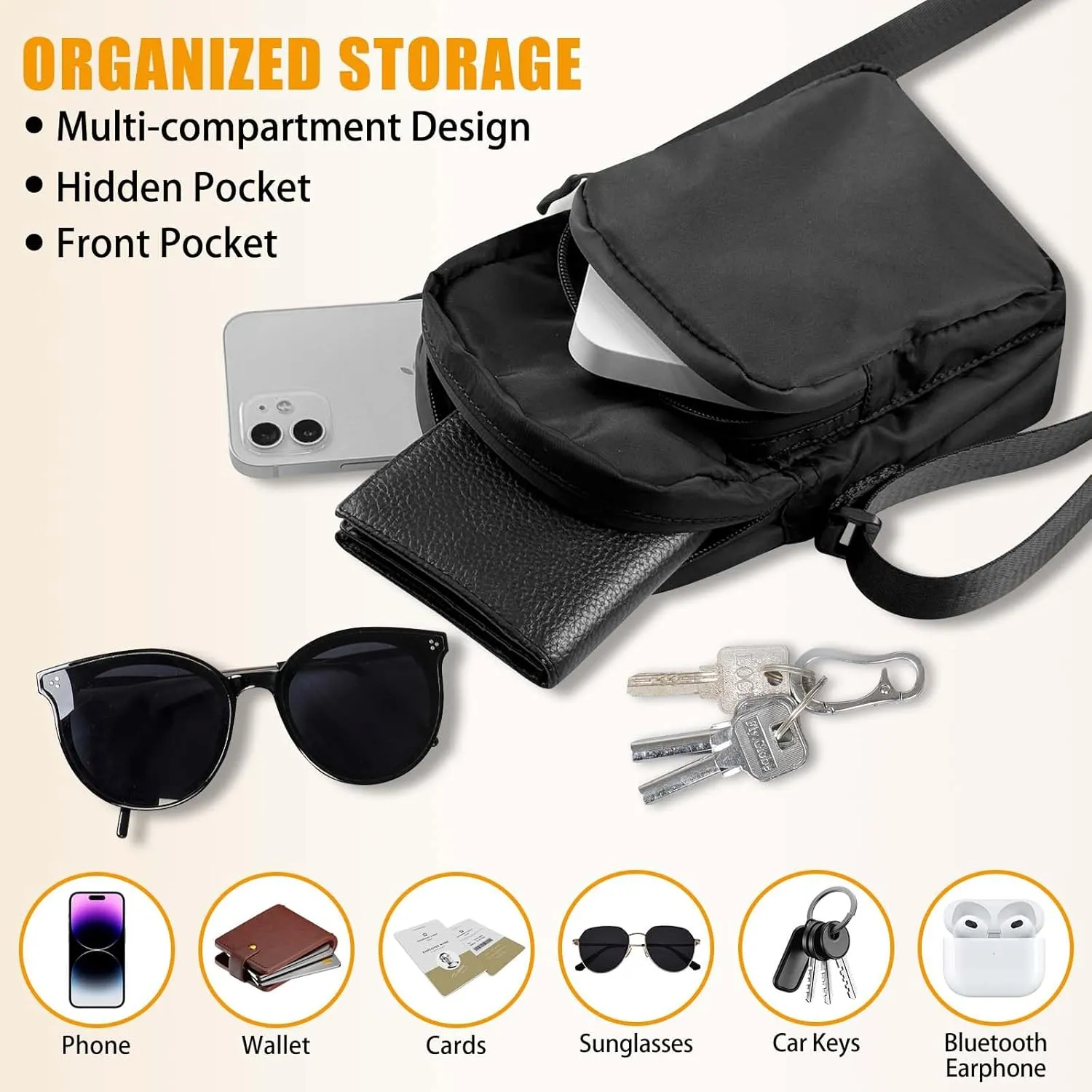 Magnetic Gym Bag,Crossbody Bag For Women And Men, Small Gym Bag,Gym Accessories,Gym Gifts, Two-Layer Space (Black)