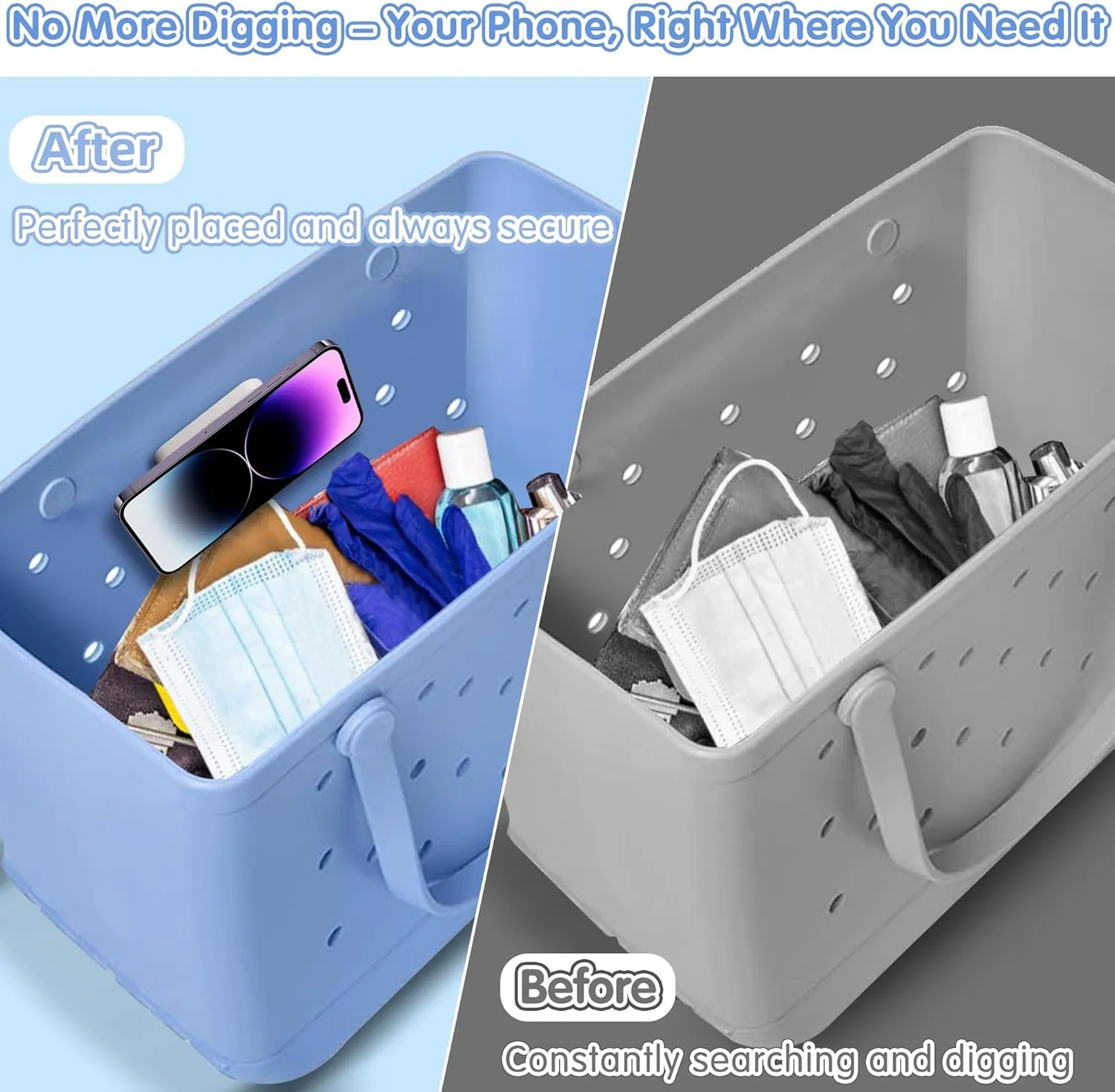 Magnetic Phone Holder for Bogg Bag – Bogg Bag Phone Holder & Accessories Insert, Secure Attachment for Simply Southern & Beach Tote Bags, Compatible with iPhone & Android(Grey)