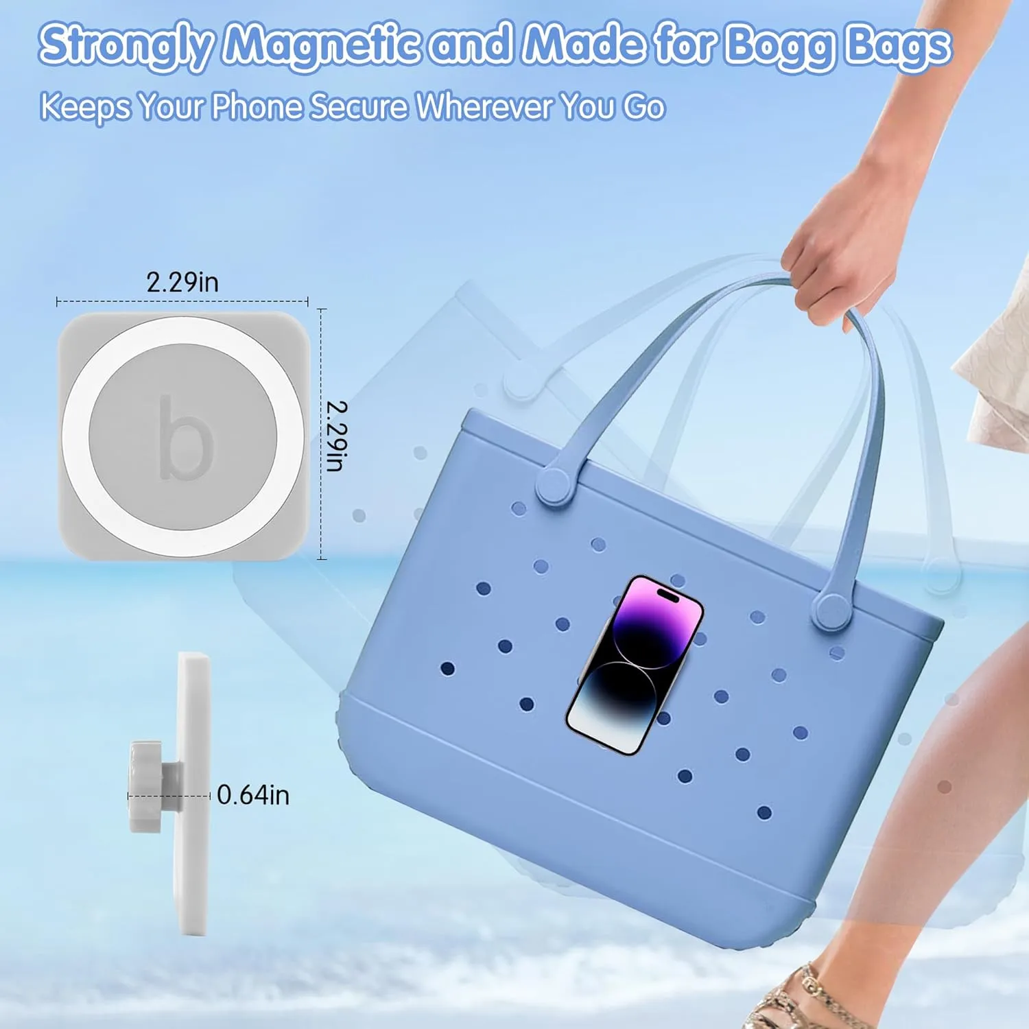 Magnetic Phone Holder for Bogg Bag – Bogg Bag Phone Holder & Accessories Insert, Secure Attachment for Simply Southern & Beach Tote Bags, Compatible with iPhone & Android(Grey)
