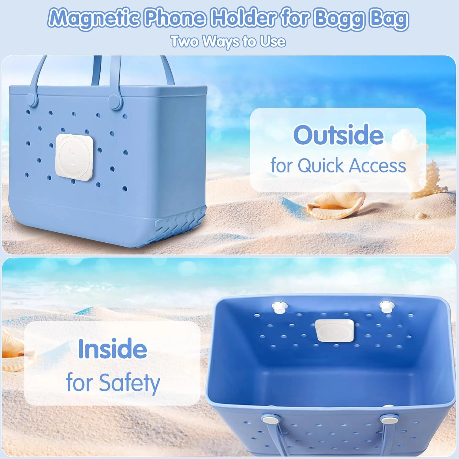 Magnetic Phone Holder for Bogg Bag – Bogg Bag Phone Holder & Accessories Insert, Secure Attachment for Simply Southern & Beach Tote Bags, Compatible with iPhone & Android(Grey)