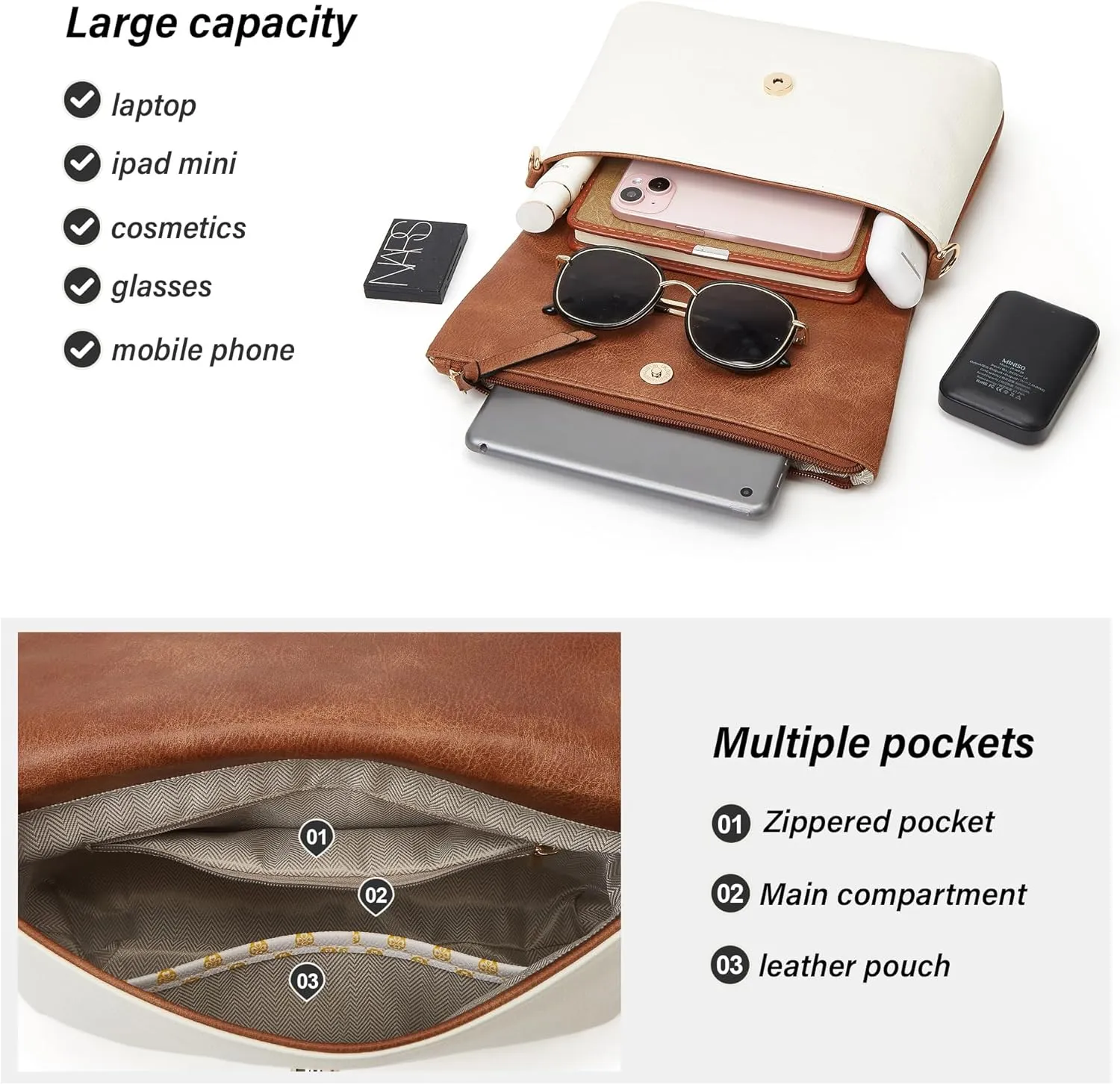 Makes Crossbody Bags for Women,Multi Pocket Crossbody Purses Vegan Leather Shoulder Handbags Travel Purse Adjustable Strap