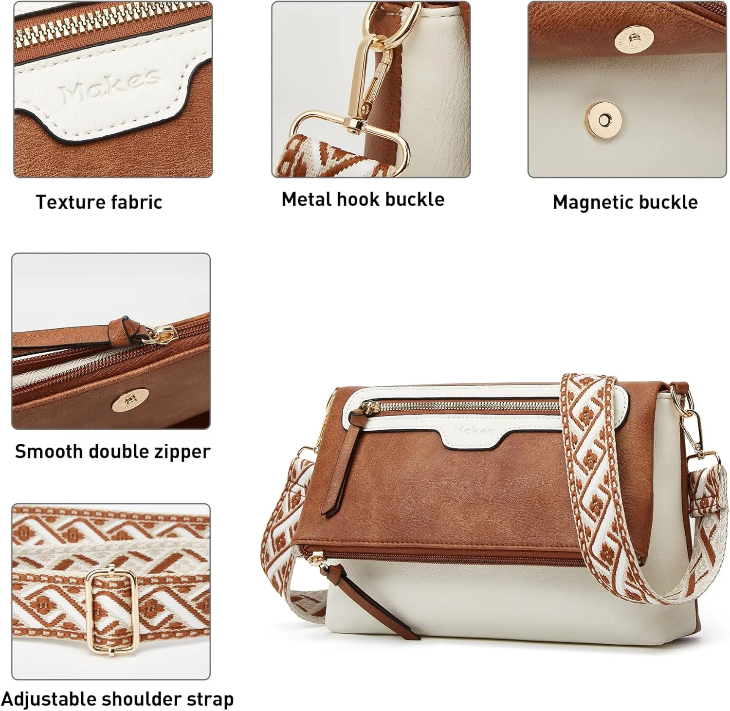 Makes Crossbody Bags for Women,Multi Pocket Crossbody Purses Vegan Leather Shoulder Handbags Travel Purse Adjustable Strap