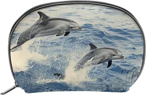 Makeup Bag Organizer,Cosmetic Bags for Women,Sea Dolphins Swim,Small Makeup Pouch