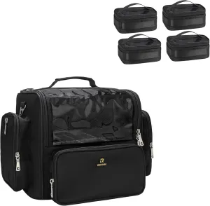 Makeup Brush Bag Extra Large Makeup Brush Case with 4 small bags Professional Makeup Artist Brush Holder Stand Up Organizer for Travel with Adjustable Dividers and Shoulder Strap