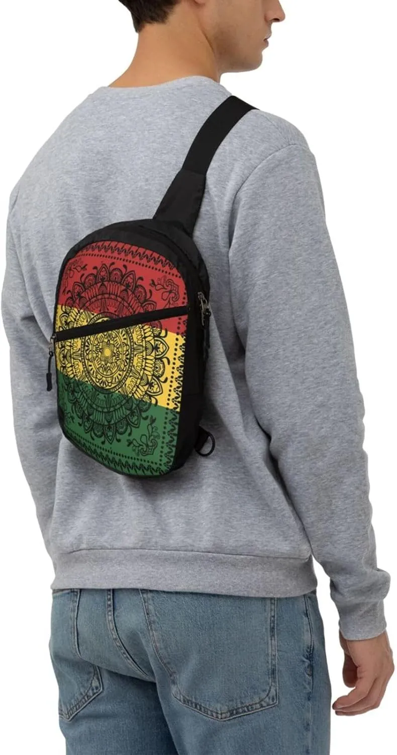Mandala Rasta Portable Sling Bags Packable Crossbody Bag Foldable Sport Daypack Reusable Shoulder Backpack Diagonally Chest Bag for Workout Travel