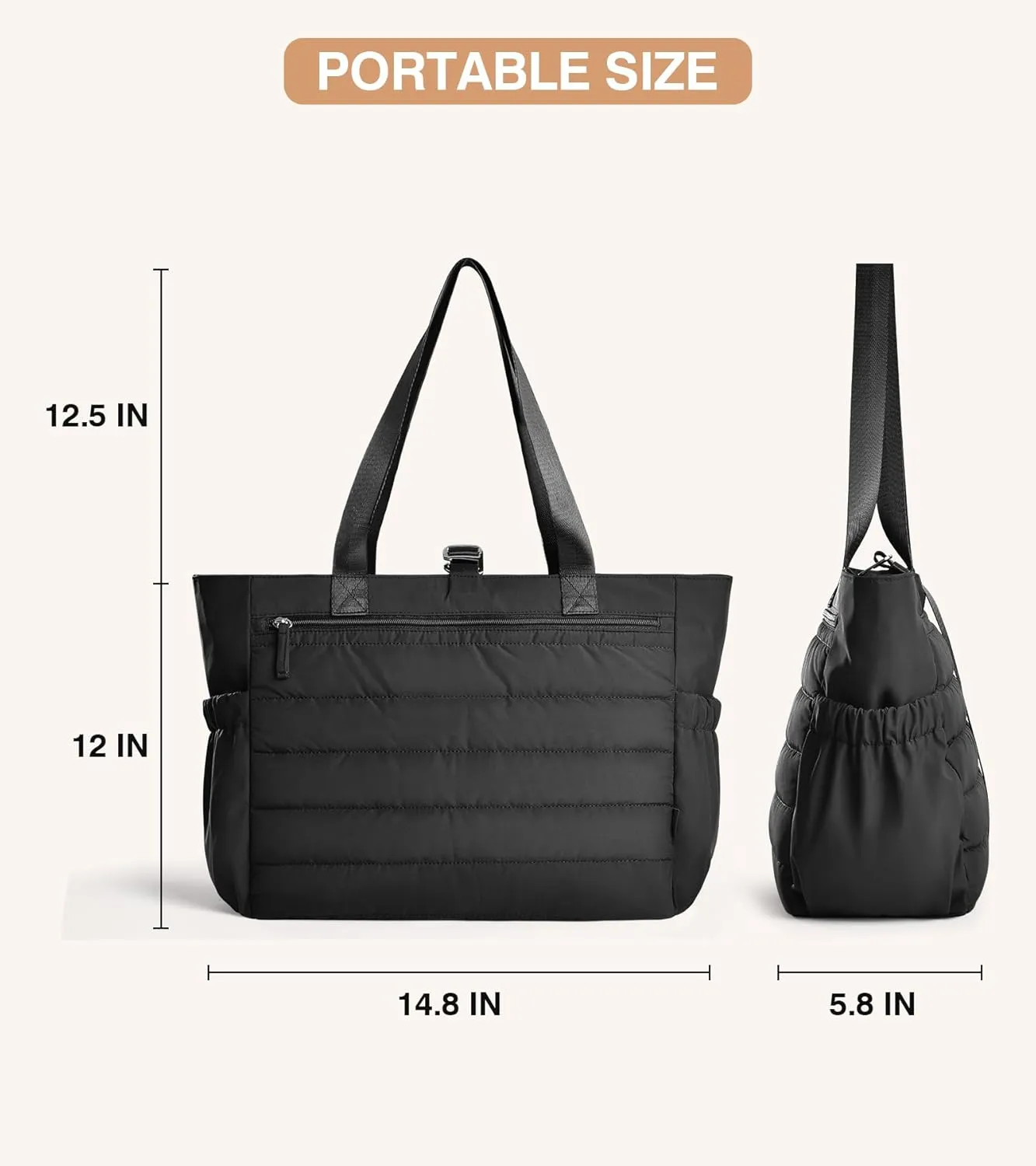 Marvolia Puffy Tote Bag for Women - Lightweight Gym Tote Handbags Quilted Travel Tote Bags with Zipper for Yoga Travel Work