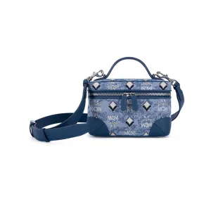 MCM Vintage Monogram Jacquard Crossbody Bag Blue  Small